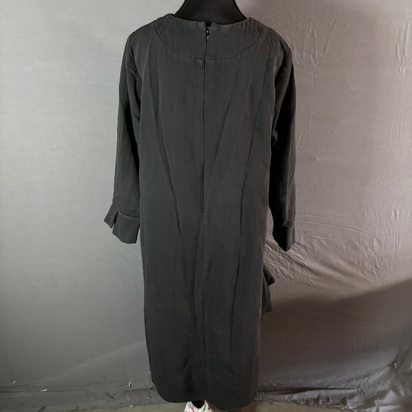 INGKKO Black Long Sleeve Midi Dress Pockets Crew Neck Made In Korea - Picture 3 of 9